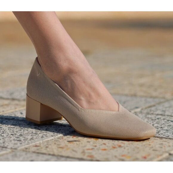 VIVAIA Square Toe Chunky Heel Pumps Beige Knit Eco Shoes EU 39.5 Women - Picture 12 of 16